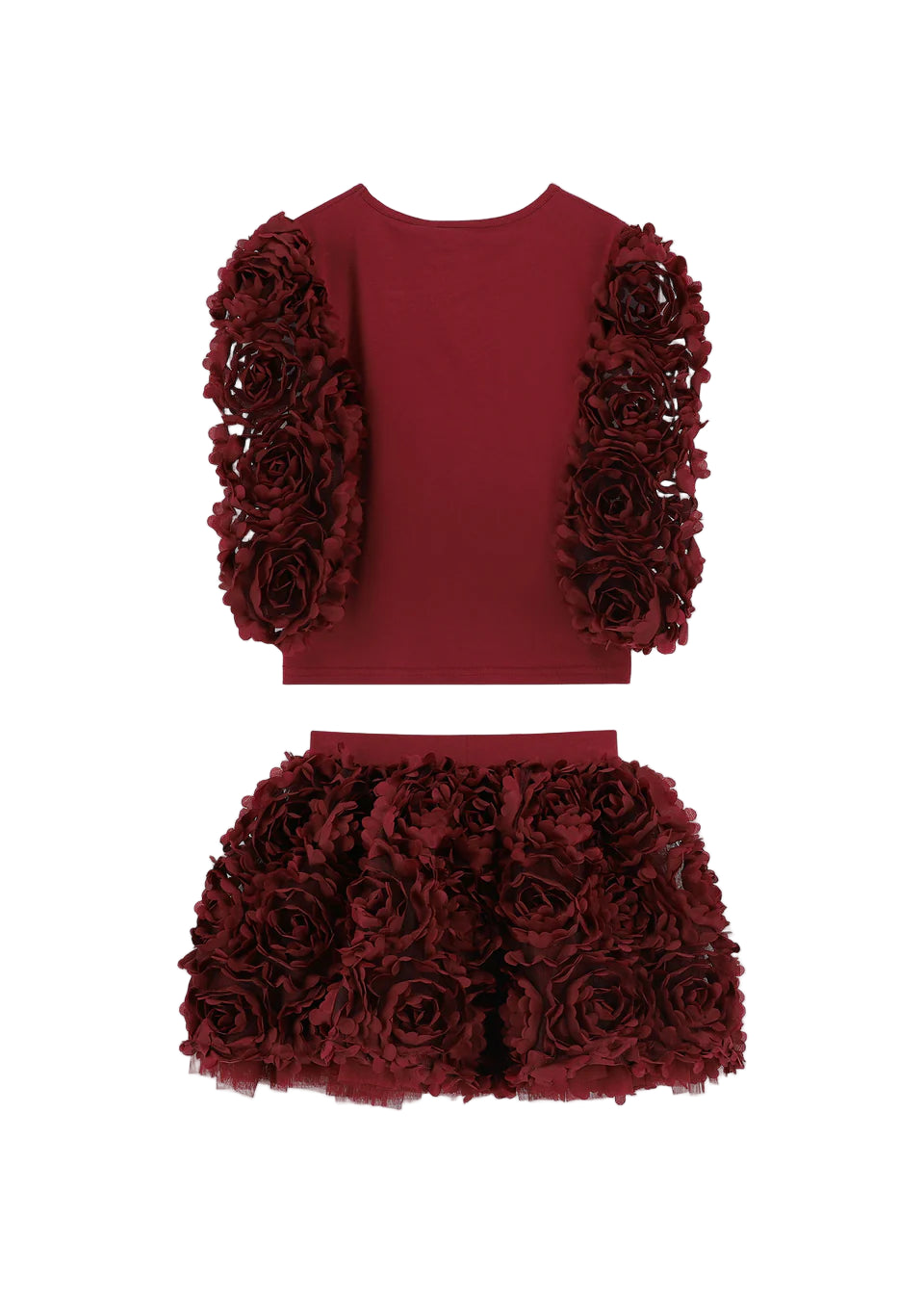 3D Tulle Top and Skirt Set Burgundy