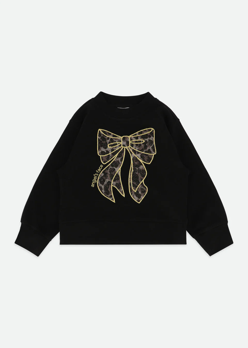 Sweat With Leopard Tulle Bow Black
