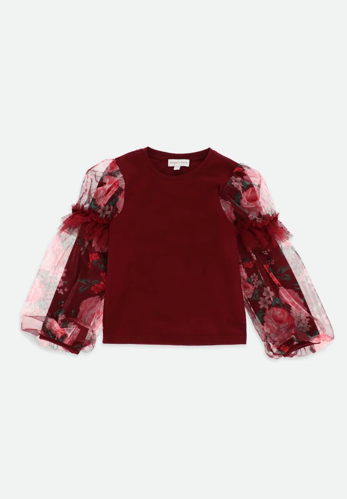 Angel’s face Lila Mixed Tulle Sleeve Top