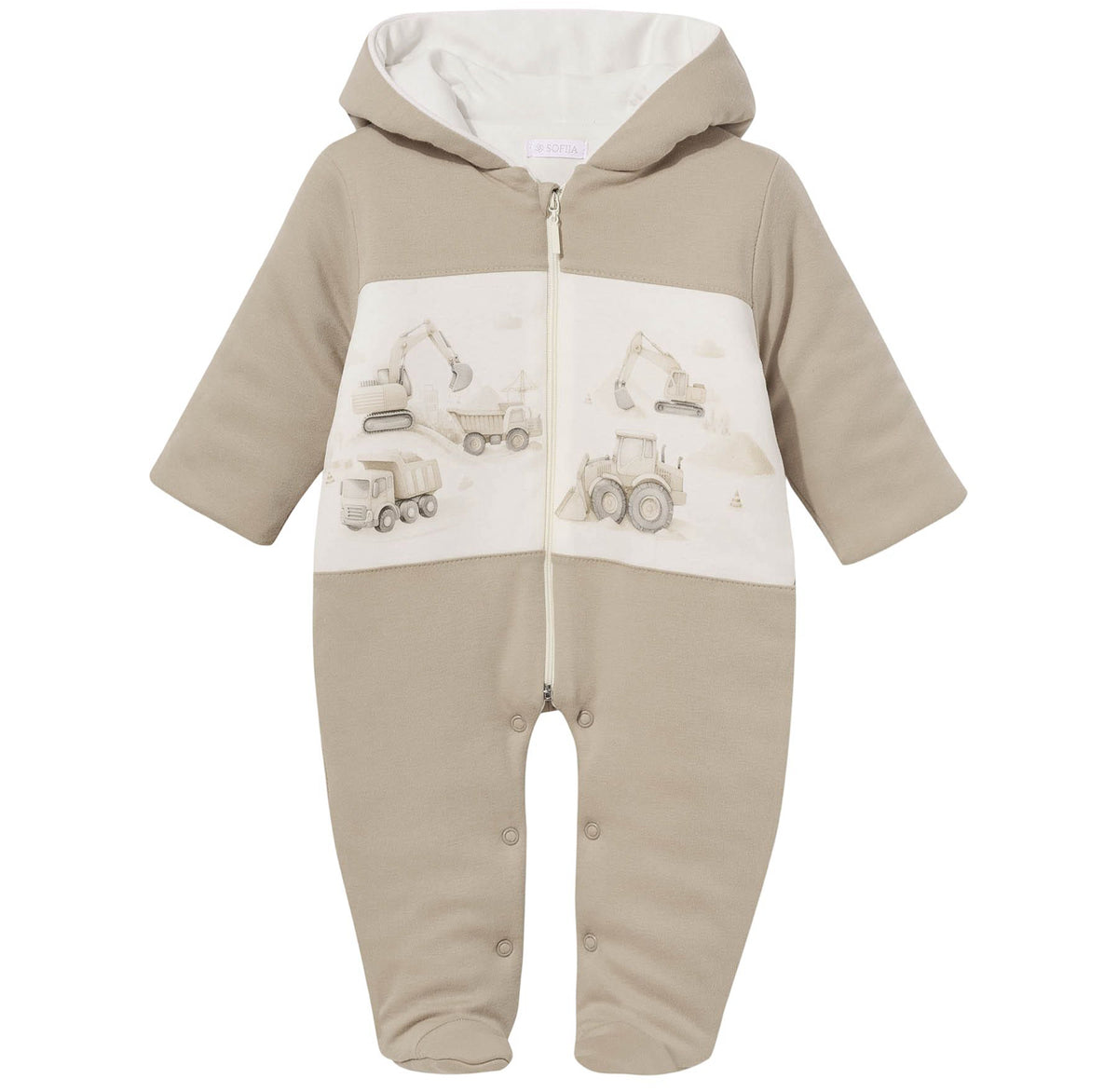 Sofija Baby Matty Collection Front Opening Padded Pramsuit - Ivory Beige