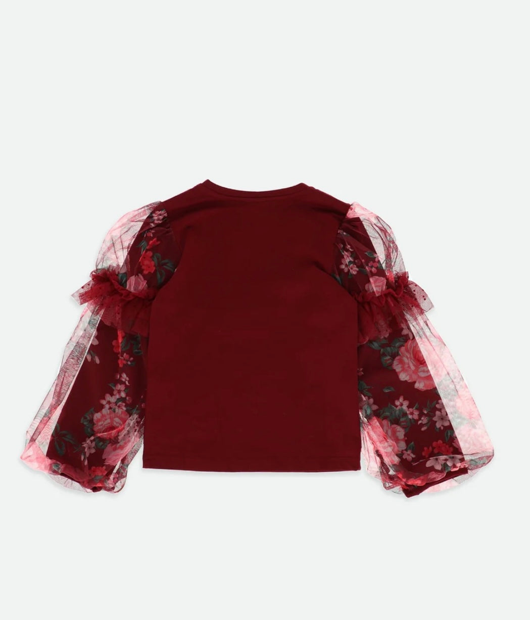 Angel’s face Lila Mixed Tulle Sleeve Top
