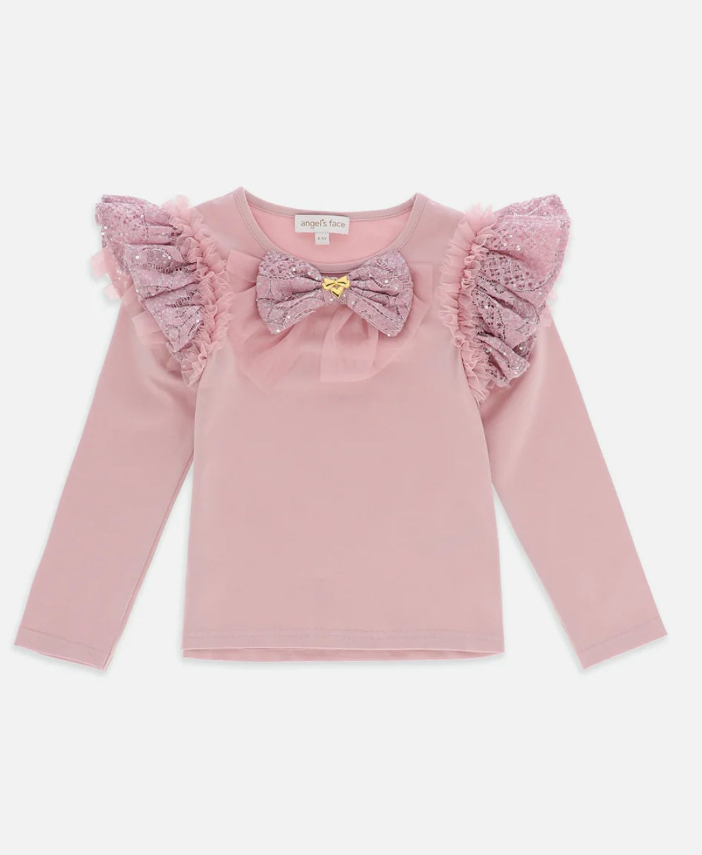Angel’s face Carina Sequin Lace Bow Top Vintage Rose