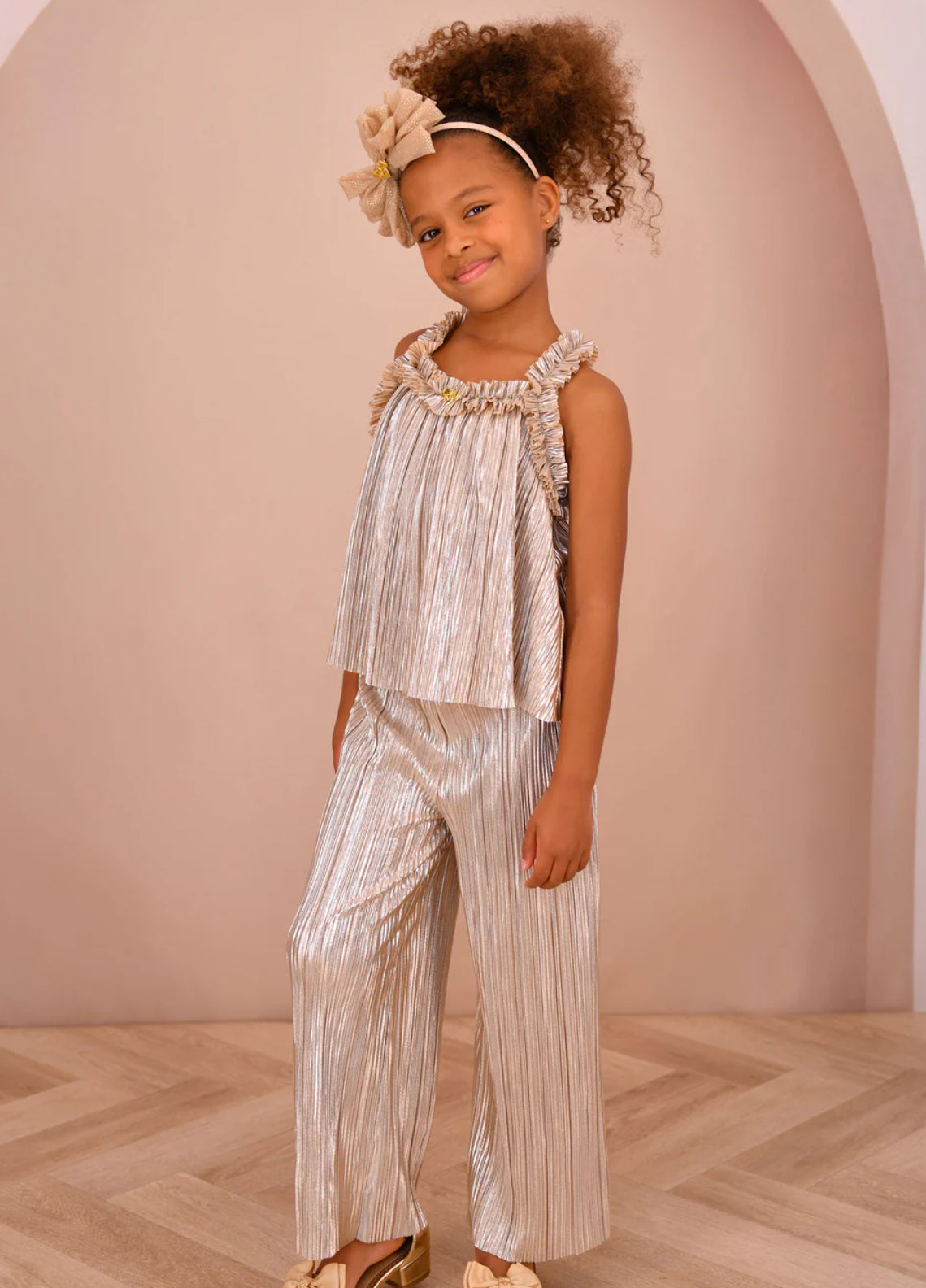 Angel’s face Fortuna Metallic Pleated Trouser Champagne