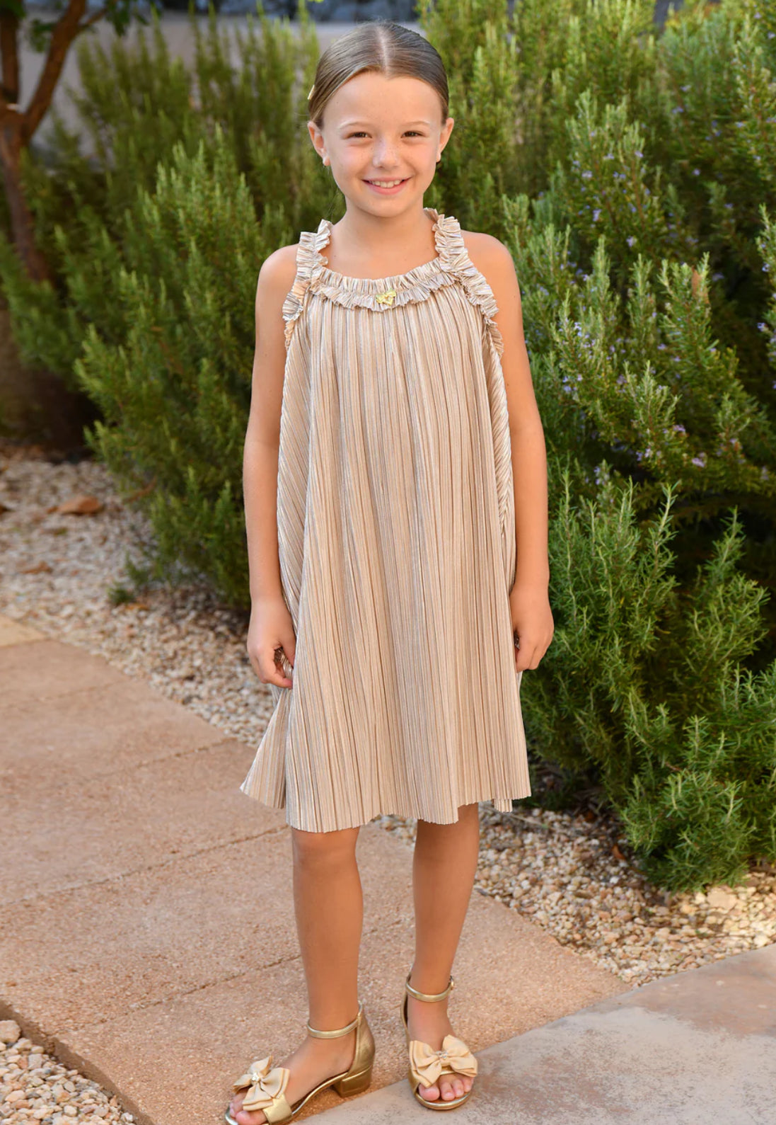 Angel’s face Fortuna Metallic Pleated Dress Champagne