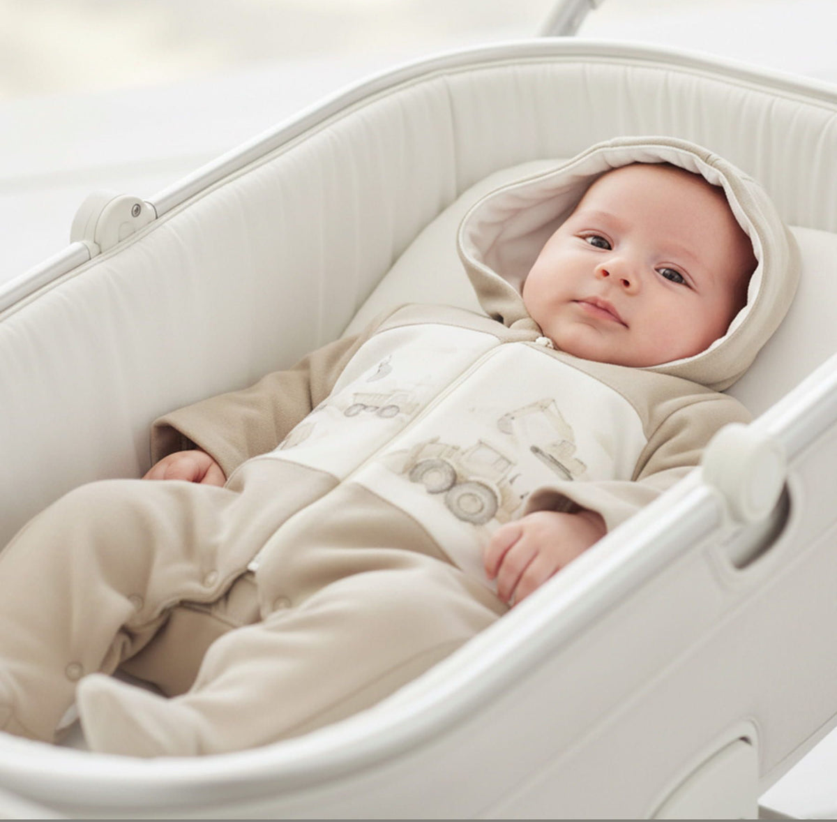 Sofija Baby Matty Collection Front Opening Padded Pramsuit - Ivory Beige