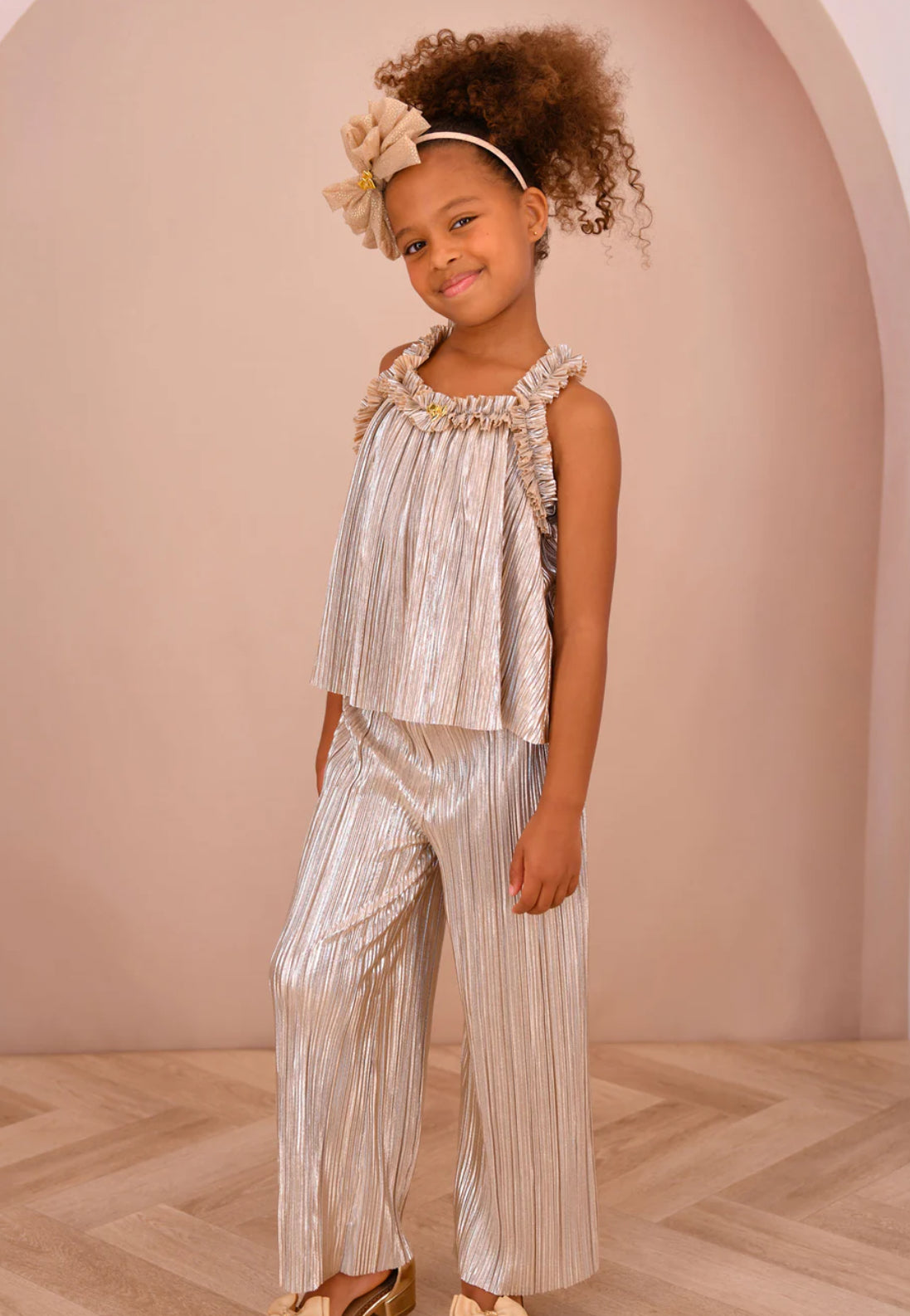 Angel’s face Fortuna Metallic Pleated Top Champagne