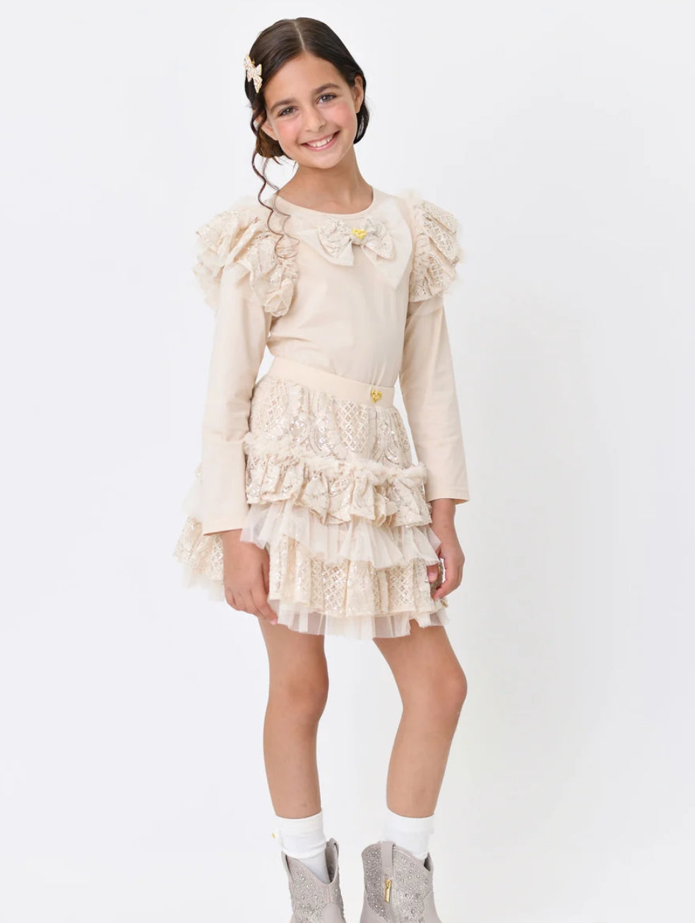 Angel’s face Carina Sequin Lace Bow Top