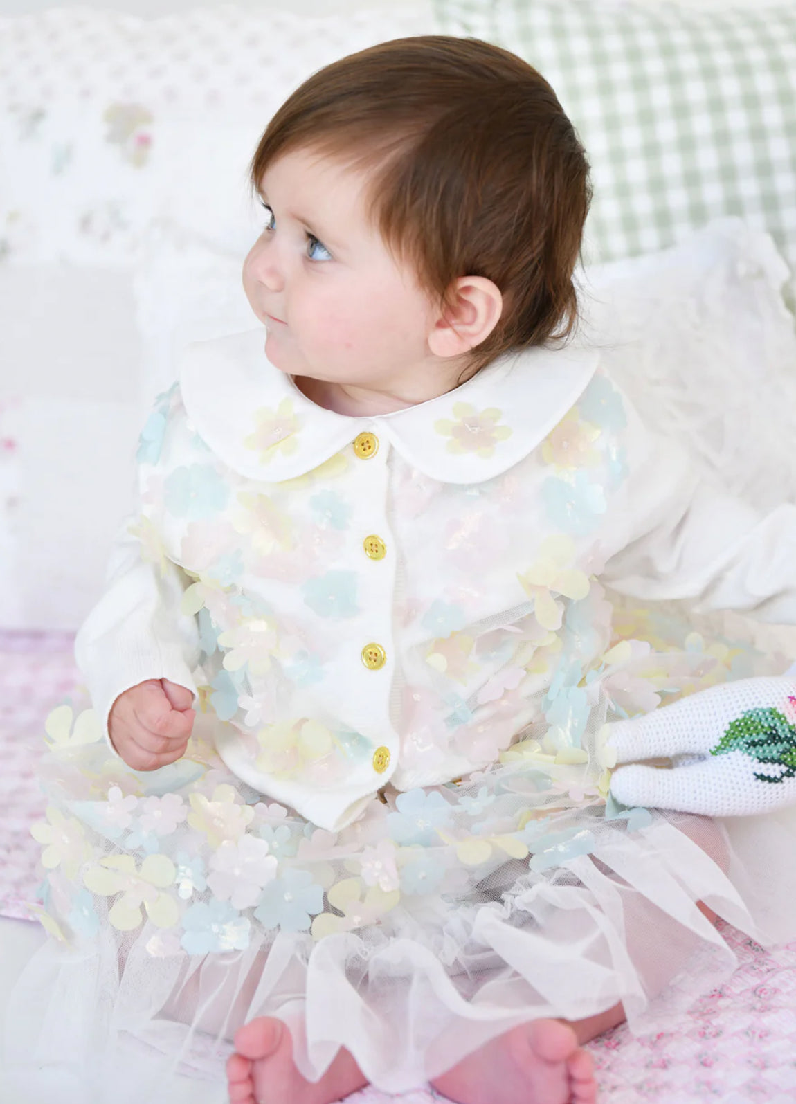 Angel’s face Chris 3D Multi Flower Knitted Baby Cardigan Snowdrop/Multi