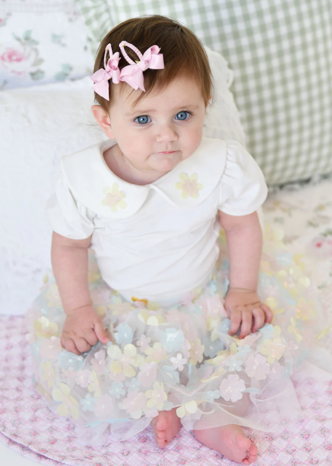 Angel’s face Cassie 3D Flower Collar Baby Top Snowdrop