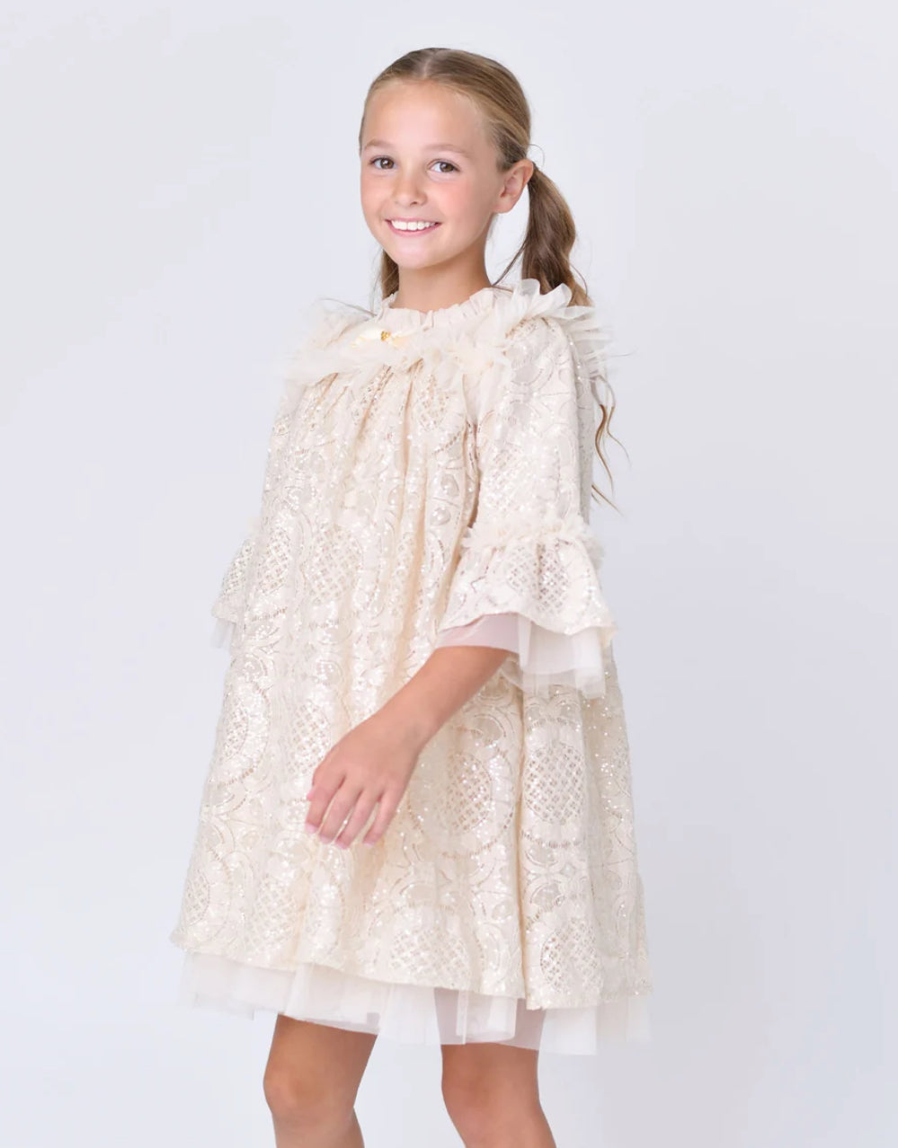 Angel’s face Kristi L/S Sequin Lace Dress Biscuit
