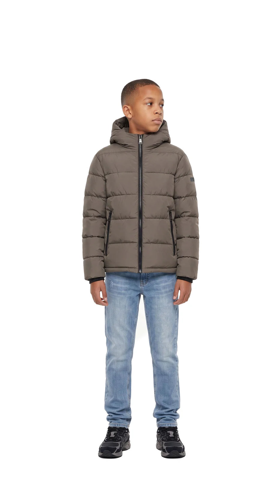 Malelions Junior Hooded Puffer Jacket | Dark Taupe