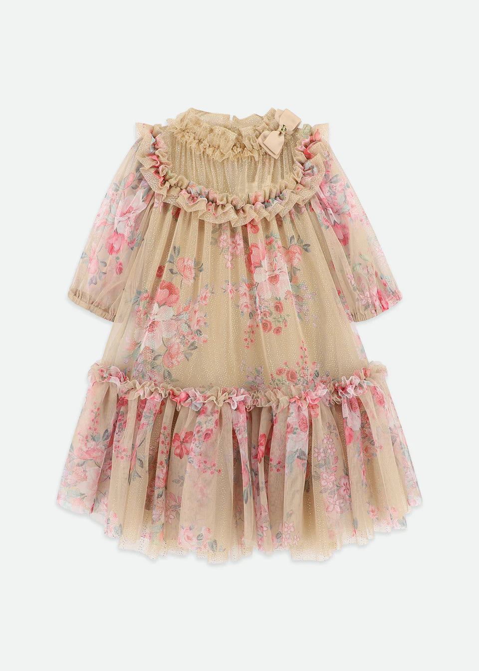 Myrtisa Flower Tulle Dress Sand