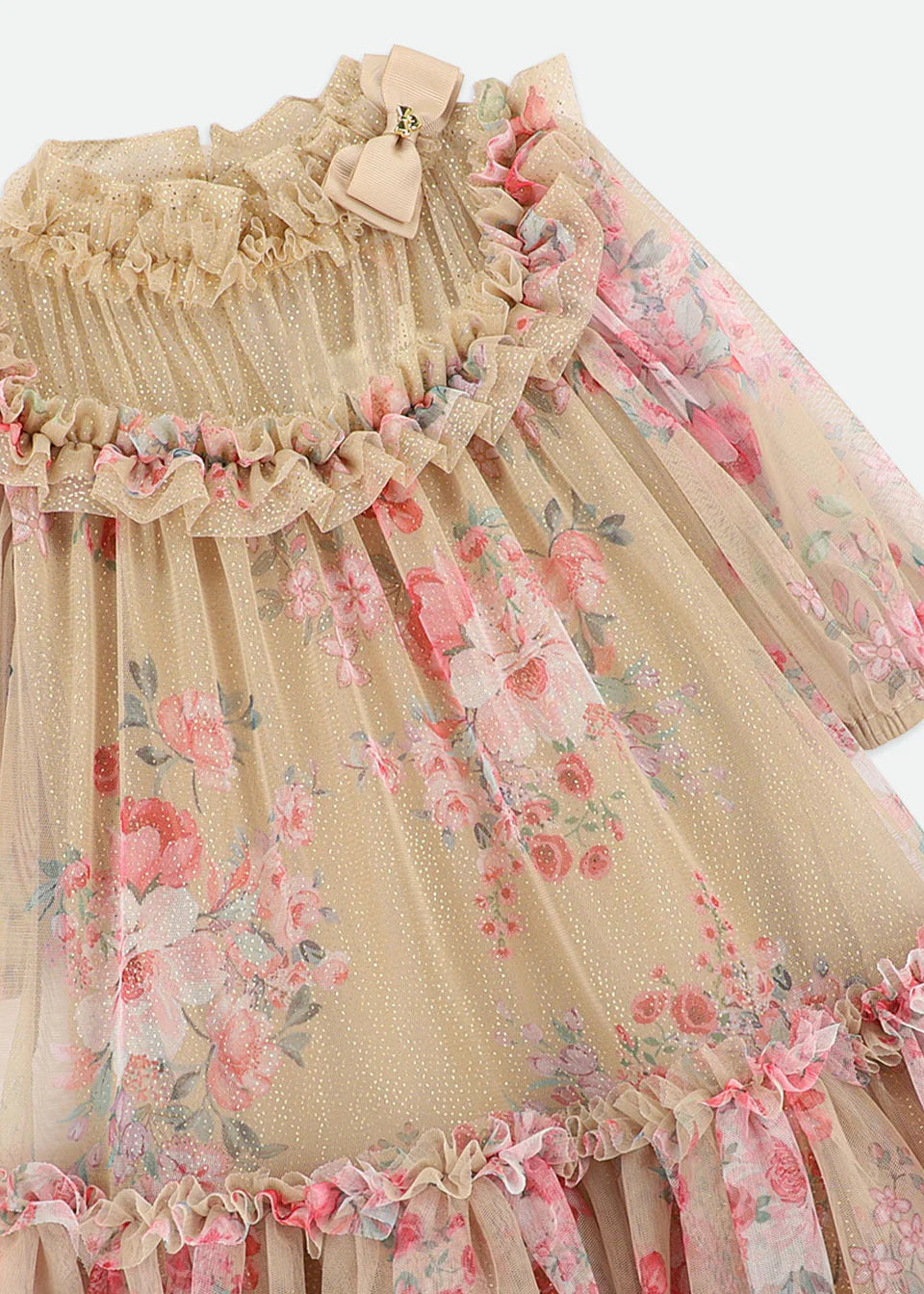 Myrtisa Flower Tulle Dress Sand