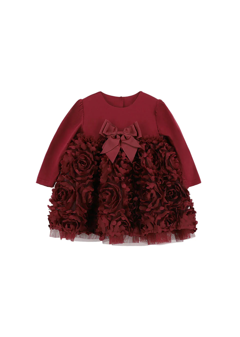 Baby 3D Roses Dress Burgundy
