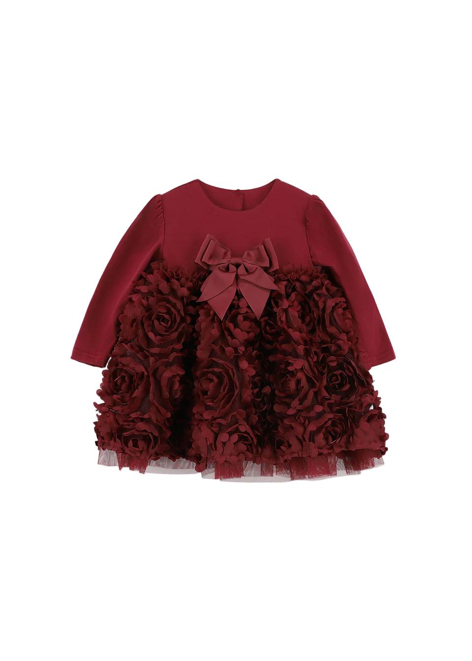 Baby 3D Roses Dress Burgundy