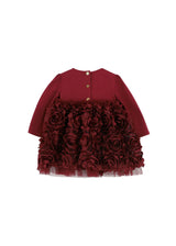 Baby 3D Roses Dress Burgundy