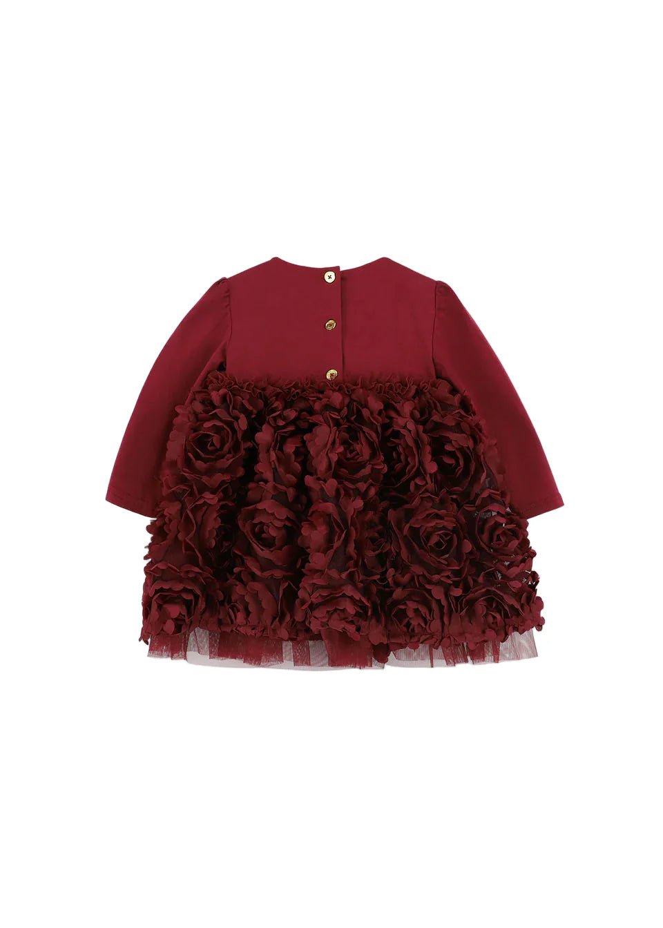 Baby 3D Roses Dress Burgundy