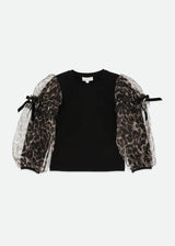 Leopard Tulle Sleeve Top Black