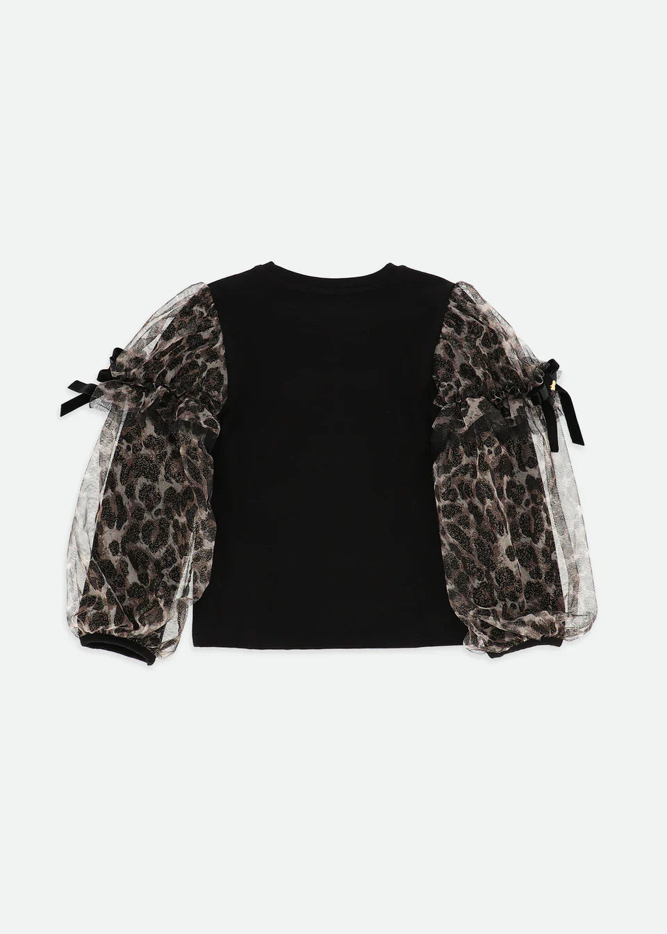 Leopard Tulle Sleeve Top Black