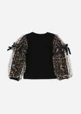 Leopard Tulle Sleeve Top Black