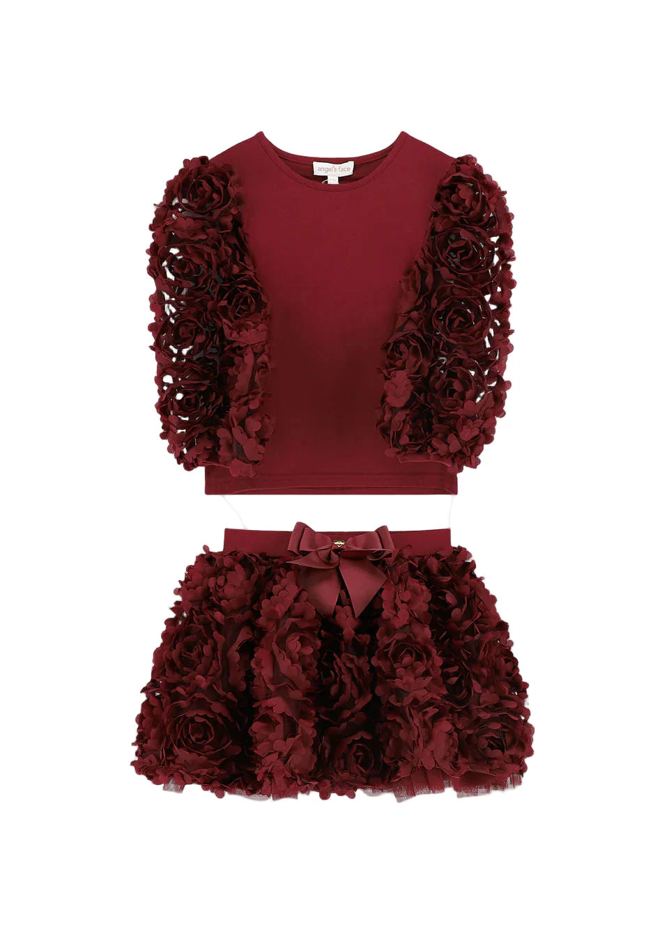 3D Tulle Top and Skirt Set Burgundy