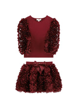3D Tulle Top and Skirt Set Burgundy
