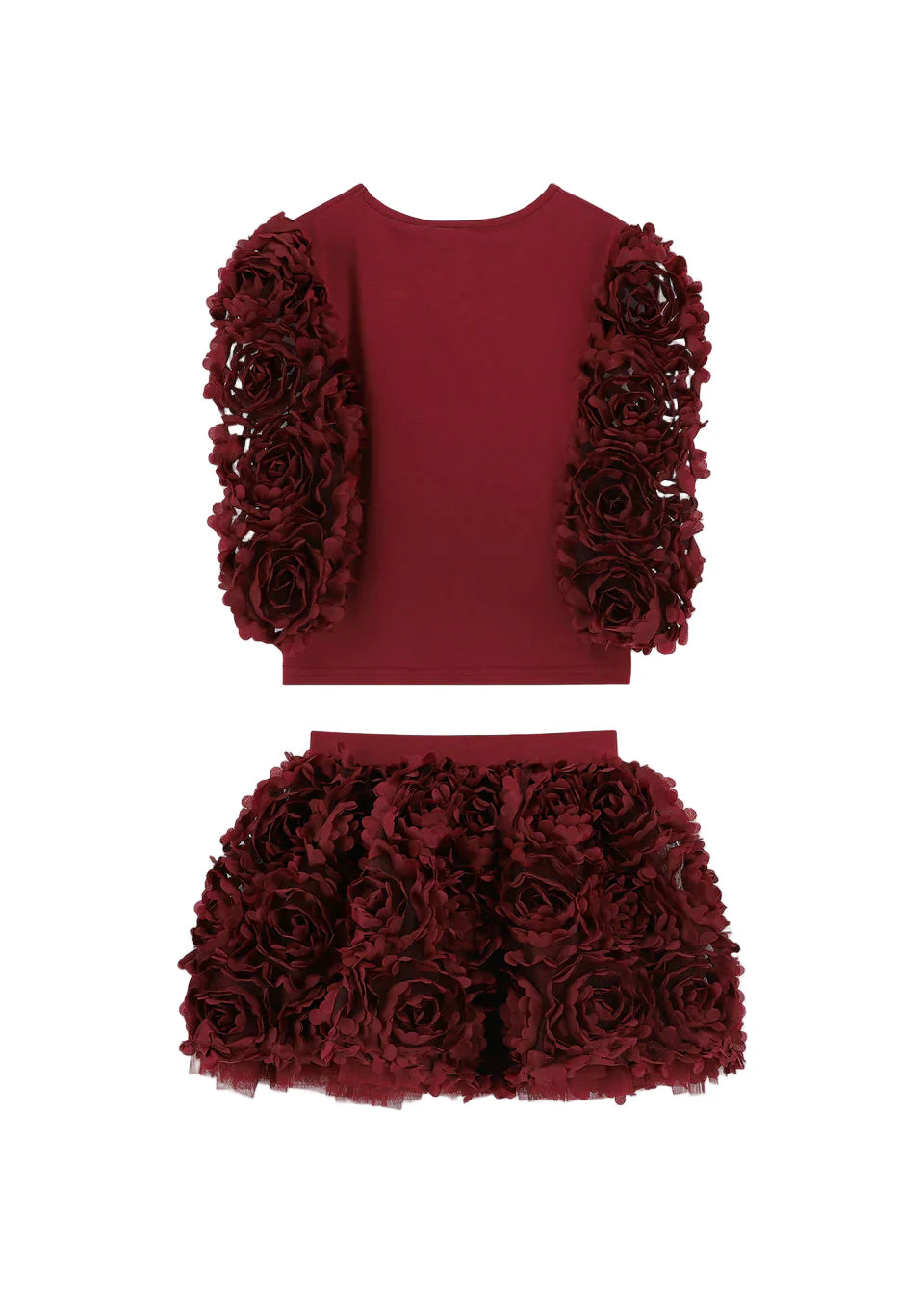 3D Tulle Top and Skirt Set Burgundy