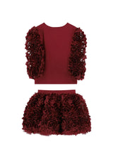 3D Tulle Top and Skirt Set Burgundy