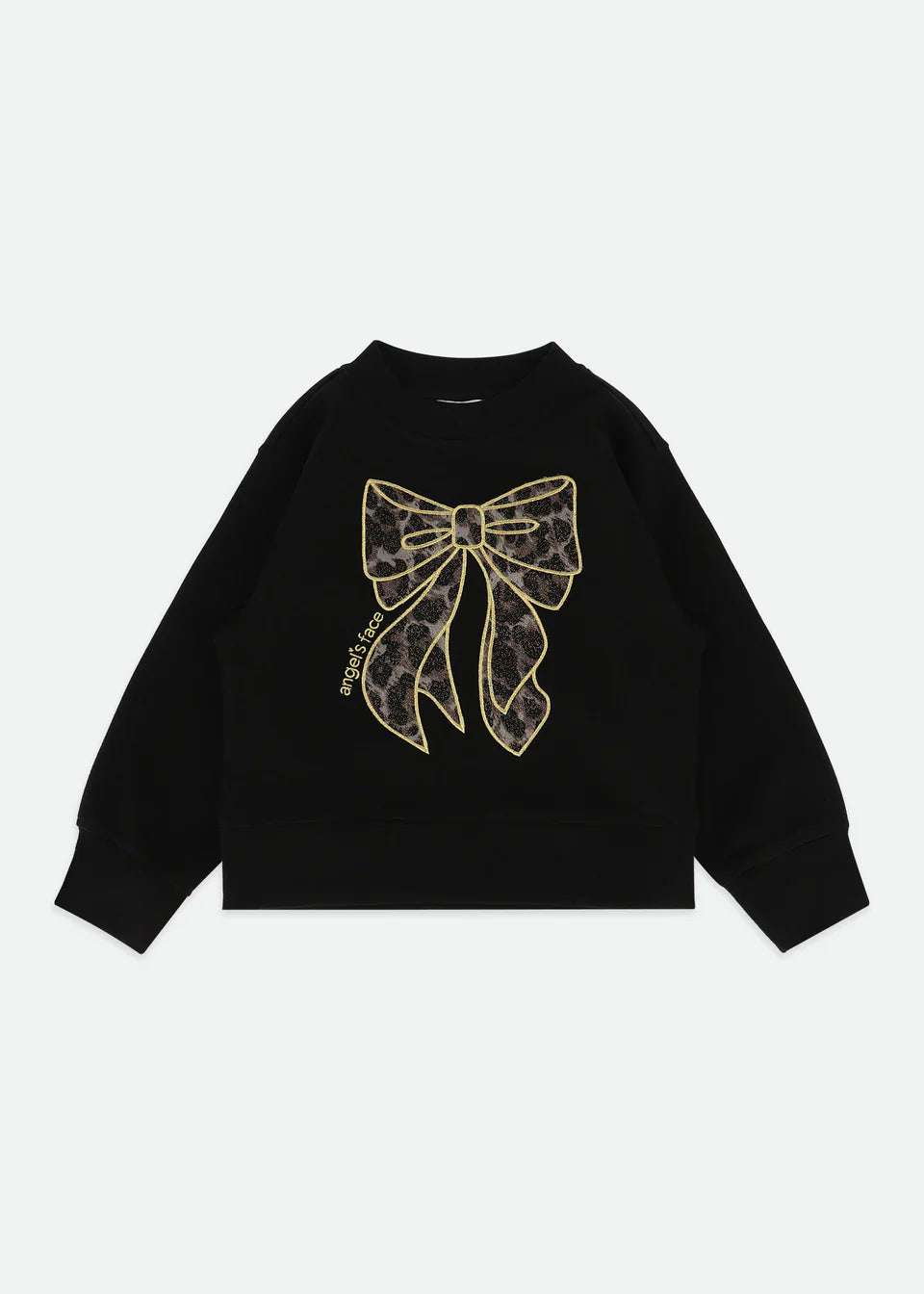 Sweat With Leopard Tulle Bow Black