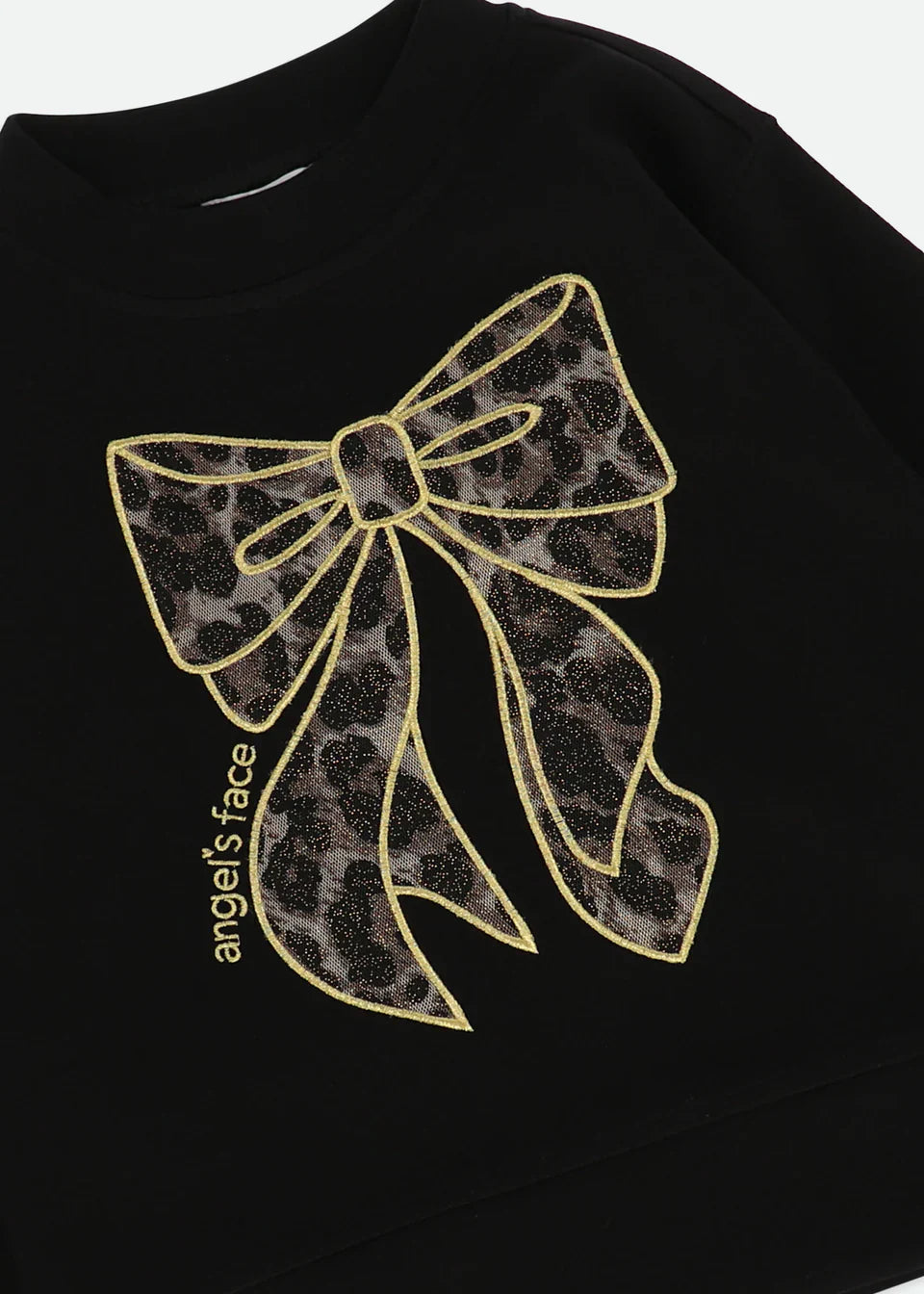 Sweat With Leopard Tulle Bow Black