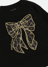 Sweat With Leopard Tulle Bow Black