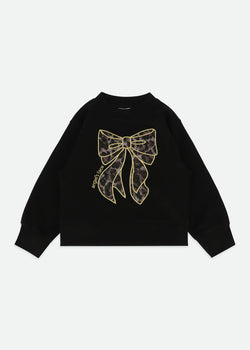 Sweat With Leopard Tulle Bow Black