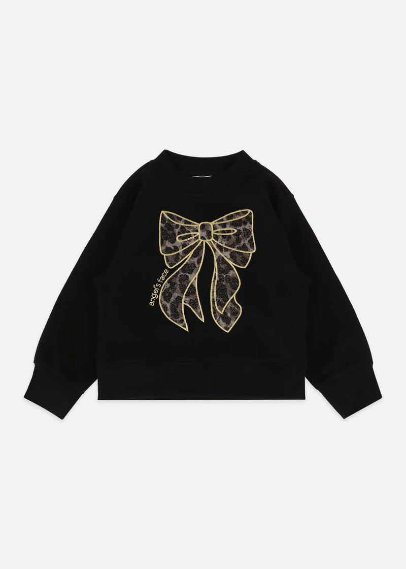 Sweat With Leopard Tulle Bow Black